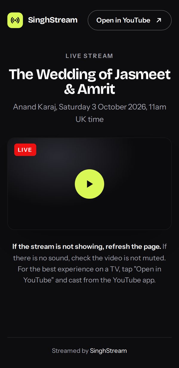 Example of a private live stream page on a phone